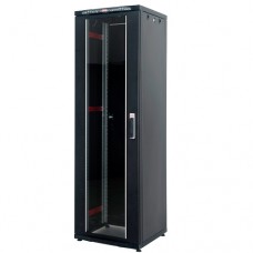 Just1Minute 19" Телекоммуникационный напольный шкаф 32U, 600х800, алюминий, передняя дверь одностворчатая, стекло, задняя дверь одностворчатая, металл, цвет черный
