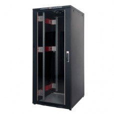 Just1Minute 19" Телекоммуникационный напольный шкаф 26U, 800х1000, алюминий, передняя дверь одностворчатая, стекло, задняя дверь одностворчатая, металл, цвет черный